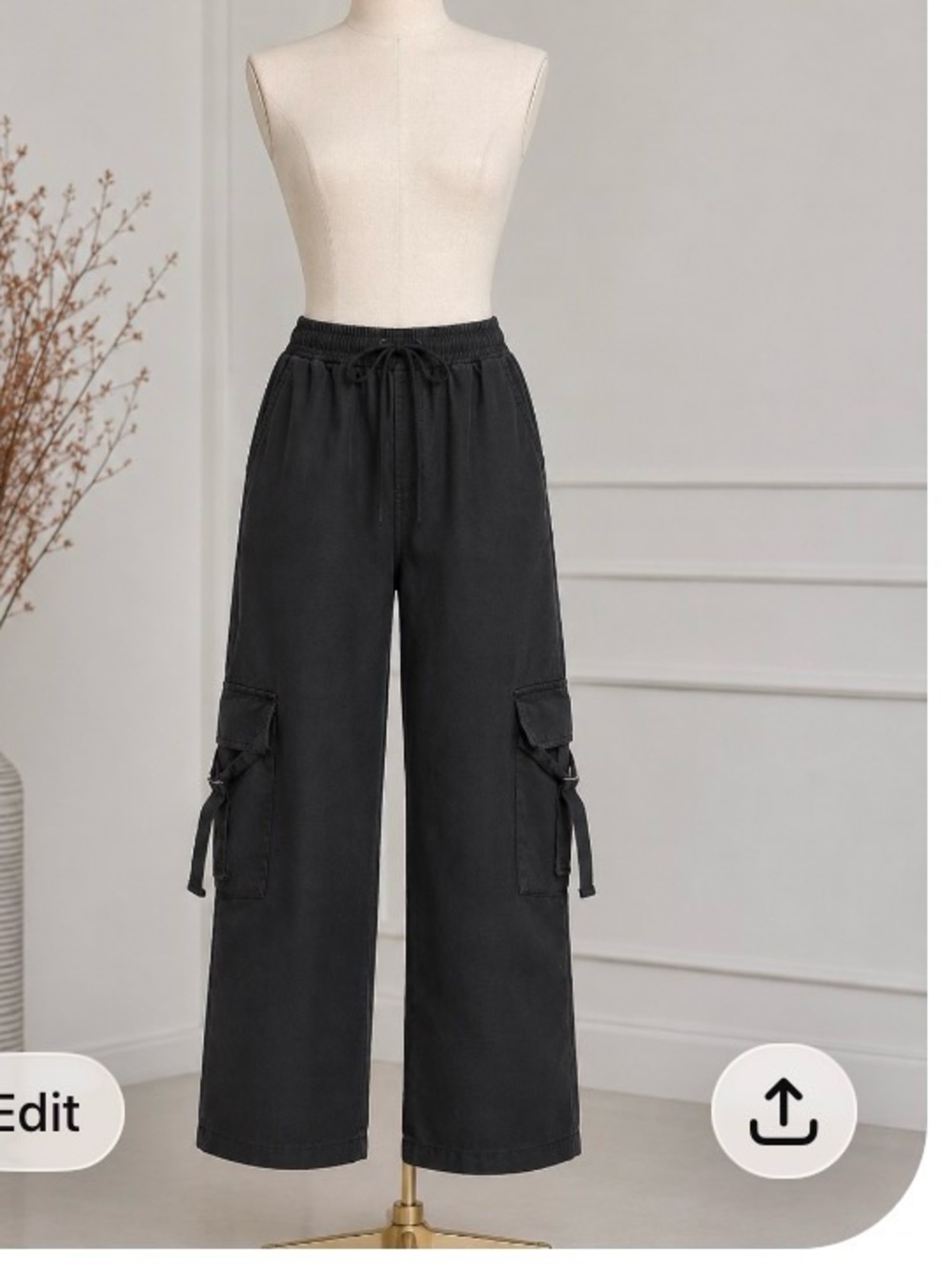 Forever 21  Black Cargo Pants with Drawstring Waist. Size M